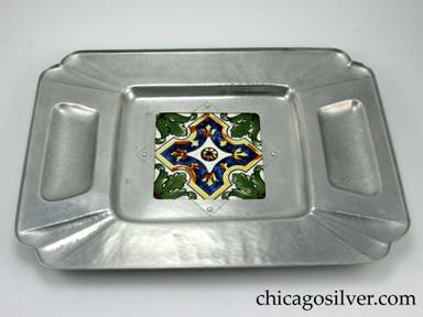 Cellini tray, rectangular, aluminum, with 5-3/4" square ceramic tile inset at center. 