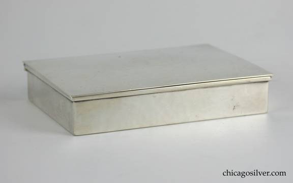 Kalo box, cigarette, rectangular cedar-lined, hammered surface with overhanging lid on hinge.  