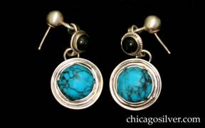 Laurence Foss earrings with bezel-set cabochon turquoise stones 