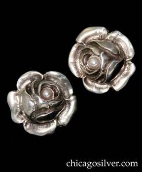 Clemens Friedell rose earrings with pearl at center