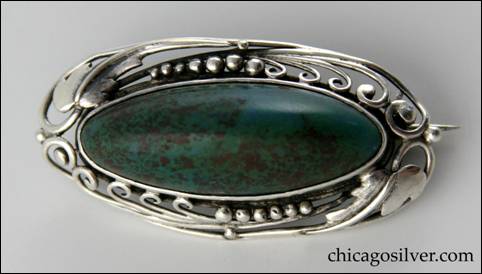 Frank Gardner Hale silver pin with green stone