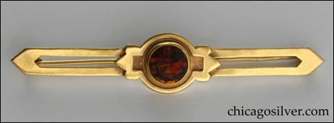 Kalo gold bar pin with orange stone