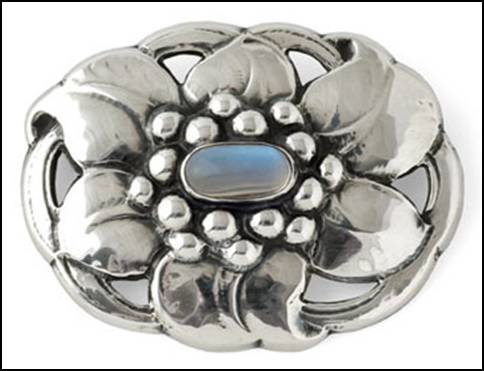 Kalo brooch with flower and moonstone