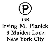 Irving M. Planick jewelry mark