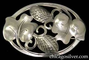 Kalo brooch, oval, with cutout leaves and pineapple or thistle design