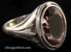 Kalo ring, with large vertical oval faceted bezel-set light-colored amethyst 