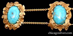 Detail from Lebolt bracelet, 14K gold with turquoise