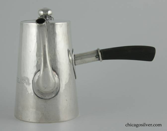 Kalo coffee pot, small, tapering cylindrical form with ebony handle 