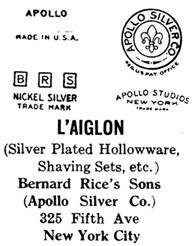 Bernard Rice's Sons - Apollo Silver Co. silver mark