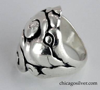 Peer Smed ring, massive, composed of large hand-worked freeform silver swirls and spirals.  Heavy.  