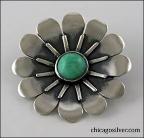 Madeleine Turner sterling floral pin with green stone