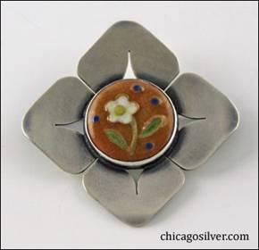 Madeleine Turner sterling pin with ceramic floral insert
