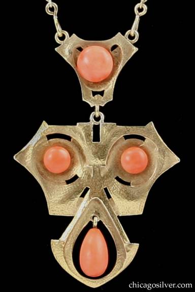 James Winn gold pendant with coral -- closeup