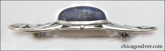 James Winn silver Nouveau-styled pin with lapis -- side view